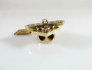 Victorian 10K Yellow Gold Pendant Slide with Seed Pearls & Black Enamel Dangle Design