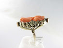 14K Gold Carved Coral Cameo Ring with Diamond Accents in Floral Leaf Setting Size 2.5