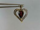 14K Yellow Gold Garnet & Diamond Accent Heart Pendant 2.5g