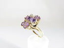 Amethyst & Diamond Cluster Cocktail Ring 14K Gold Signed FL 7 Oval Stones Size 6.75