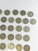 Lot of 50 Mercury Silver Dimes 90% Silver Mixed 1940s Dates Circulated Coins 90% silver coins 1940s silver dimes
