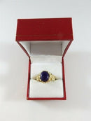 Unisex Heavy 14K Nugget Solitaire Pinky Ring Purple Polished Stone Size 9.75