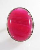 Sterling Silver Cabochon Pink Banded Stone Statement Ring Unisex Size 10.5