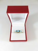 Antique 14K Gold Filigree Ring with Turquoise Cabochons and Diamond Accents Art Nouveau Era