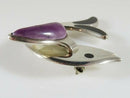 Beautiful Taxco 950 Silver Flying Fish Black Inlay and Purple Stone TR-115