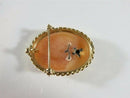 Vintage 14K Gold Shell Cameo Brooch Pendant with Diamond Accent