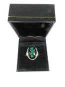 Antique 14K Gold Reverse-Painted Glass Floral Plaque Ring c.1910–1930 (≈8 g, Sz 6)