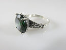 Fancy Vintage Sterling Ring & Earring Set Round Green Tourmaline Glass European