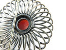 Mid Century Modern Round Spiraling 935 Silver Red Cabochon Coral Brooch
