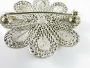 Unusual Lovely 800 Silver Filigree Flower Brooch with Butterfly in the Center