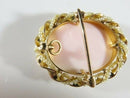 Art Nouveau 10K Gold Shell Cameo Brooch Pendant with Seed Pearl & Enamel Accents