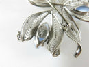 Vintage Alice Caviness Sterling Filigree Floral Blue Cats Eye Glass Brooch
