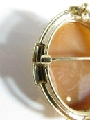 10K Gold Art Nouveau Right-Facing Floral Shell Cameo Brooch Pendant, 41.8 × 35.5 mm