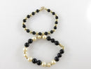 Pair of 1/20 12K Gold Filled Gold Ball Black & Black and White Faux Pearl Bracelets