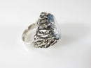 Oval Synthetic Aquamarine Set in Pierced Sterling Silver Band Statement Ring