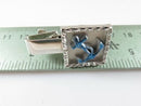 Anchor Tie Clip Tie Bar Clasp Vintage Blue White Enameled Silver Metal
