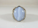 Polished Cabochon Blue Agate Pinky Ring Sterling Silver Sajen Size 10.25