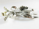 Large 4" Artisan Sterling Silver Flower Spray Brooch with Ribbon Bow, Handwrought, Unpolished for Clean Up