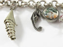 Vintage 8 1/4" Han 925 Rolo Link Chain Toggle Bracelet with Charms Heavy 37 Gram