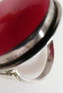 Sterling Silver Cabochon Pink Banded Stone Statement Ring Unisex Size 10.5