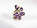 Amethyst & Diamond Cluster Cocktail Ring 14K Gold Signed FL 7 Oval Stones Size 6.75