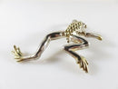 Huge Holloware Sterling Frog Brooch Repousse Silver Gold Accented Leaping Frog