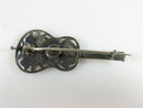 Beautiful Victorian Guitar Brooch Floral Decor Forget Me Not in Sterling