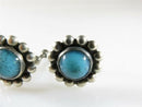 Vintage Southwestern Blue Glass Sterling Flower Screwback Earrings Taxco Style