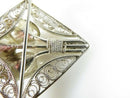 Vintage Diamond Shaped Sterling Silver Pierced Filigree Calla Lily Brooch