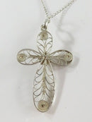 Vintage Sterling Silver Filigree Cross 1 7/8" With 18" Sterling Silver Chain