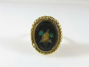 Antique 18K Top 9K Shank Pietra Dura Floral Oval Ring, Brooch Conversion, Large Sz 7.5