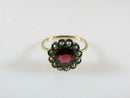 Antique Victorian 10K Gold Flower Ring with Burgundy Glass and Seed Pearl Surround Size 4.75