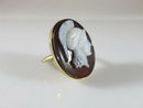 Victorian Era 14K Gold High Relief Carved Hardstone Roman Soldier Ring Size 7