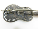 Beautiful Victorian Guitar Brooch Floral Decor Forget Me Not in Sterling