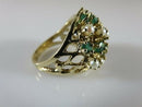 14K Gold Emerald & Cultured Pearl Mid-Century Cluster Ring Size 6