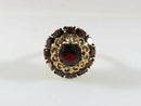 Mid-Century Bombé 14K Gold Garnet Cluster Ring, Pierced Filigree Dome, Size 5.5 (One Stone Damaged)