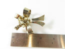 Large Vintage Sterling Silver Vermeil Floral Bow Brooch Pin 2 1/4" c1940 Patriot