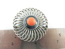 Mid Century Modern Round Spiraling 935 Silver Red Cabochon Coral Brooch