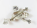 Artisan Sterling Repousse Tree Frog Brooch Pendant Stamped Etched Garnet Burgundy