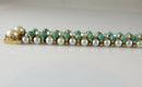 Beautiful 83 Pearl 52 Turquoise 7" TL Bracelet 14K Yellow Gold Setting 33.4 Gram