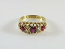 Victorian 18K Yellow Gold Ruby & Diamond Carved Half-Hoop Ring c.1890s, Size 4.25