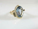 14K Gold Ring with Lab Created Blue Topaz Floating Solitaire Design Size 6.5