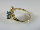 14K Yellow Gold Ring Sz 6.75 Blue Topaz (Origin Unknown) with Diamond Accent