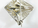 Vintage Diamond Shaped Sterling Silver Pierced Filigree Calla Lily Brooch