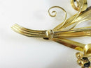 Vintage Gold Vermeil Sterling Silver Black & White Spray Brooch 3 3/4 x 2 3/4