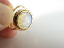 Victorian 14K Yellow Gold Ring with Opalescent Glass Cabochon Size 8.5
