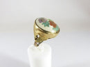 Antique Style Japanese Satsuma Water Lily Button Ring Gilt Sterling Silver Sz 8