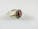 Antique Victorian 10K Gold Flower Ring with Burgundy Glass and Seed Pearl Surround Size 4.75
