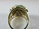 14K Gold Emerald & Cultured Pearl Mid-Century Cluster Ring Size 6