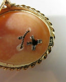 Vintage 14K Gold Shell Cameo Brooch Pendant with Diamond Accent